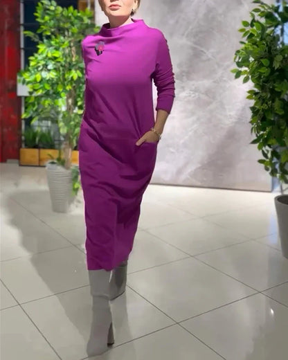 Loose thickened turtleneck dress with pockets - MYSTERYBOXS