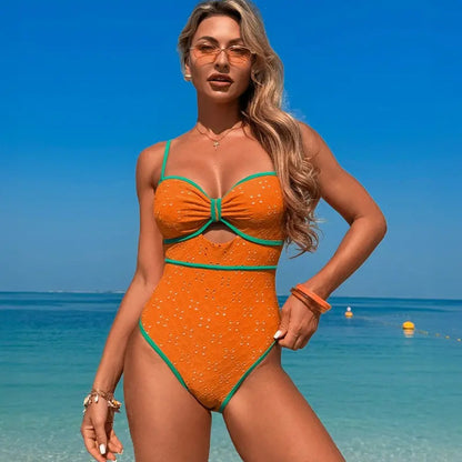 Women's One Piece Color Block Cutout Front Swimsuit - MYSTERYBOXS