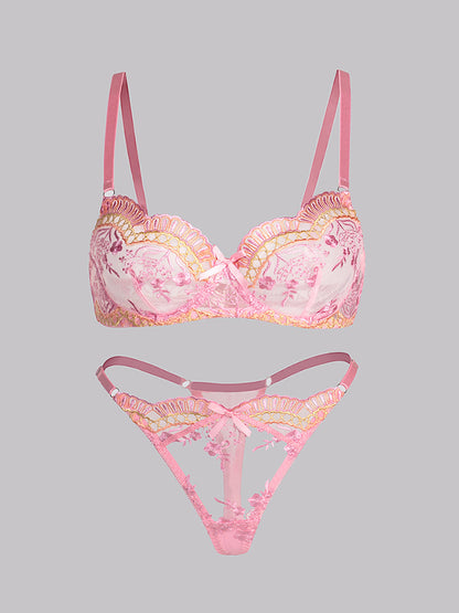 Pink Fancy Embroidery Lingerie Set - MYSTERYBOXS