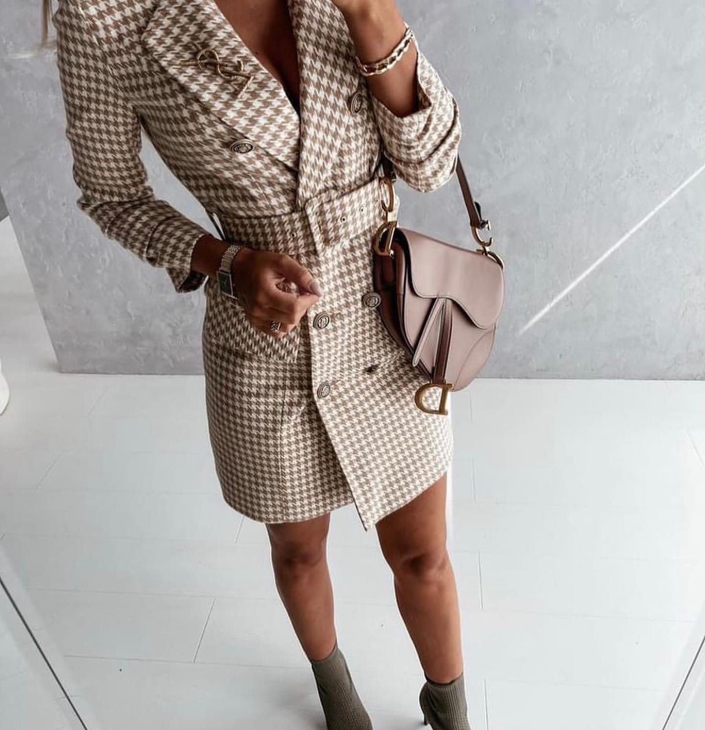 Women's plaid long-sleeved elegant double-layered suit jacket