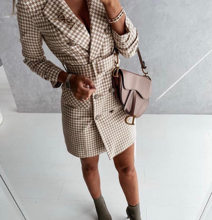 Women's plaid long-sleeved elegant double-layered suit jacket