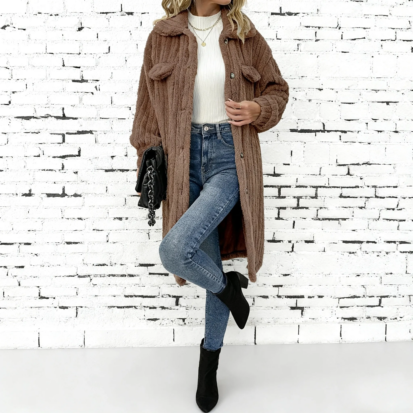 Autumn and winter collared long-sleeved fleece coat