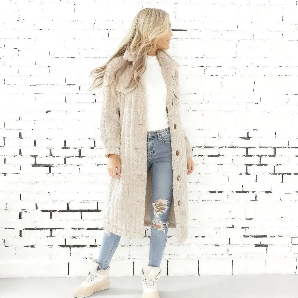 Autumn and winter collared long-sleeved fleece coat