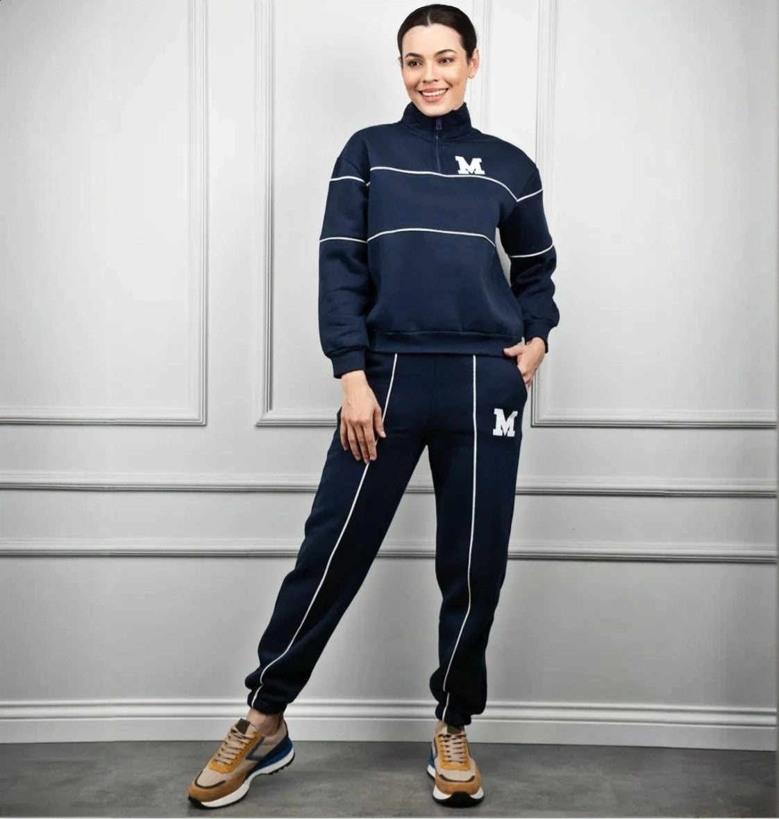 Letter zipper casual sports two-piece set