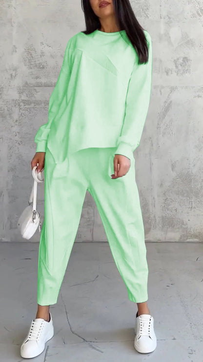 Casual Round Neck Long Sleeve Two Piece Suit - MYSTERYBOXS