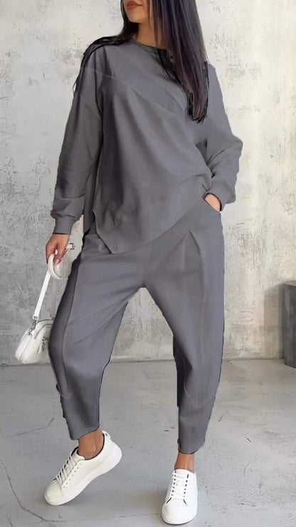 Casual Round Neck Long Sleeve Two Piece Suit - MYSTERYBOXS