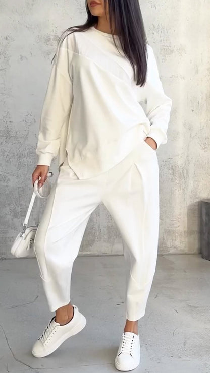 Casual Round Neck Long Sleeve Two Piece Suit - MYSTERYBOXS