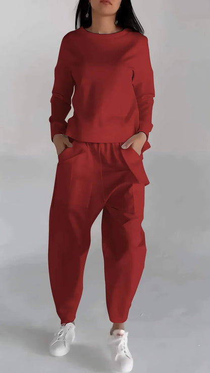 Women's Casual Long-Sleeved Pullover and Wide-Leg Pants Set