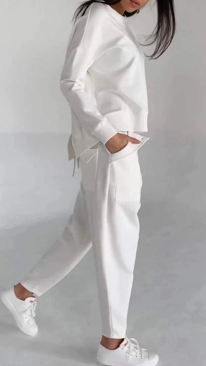 Women's Casual Long-Sleeved Pullover and Wide-Leg Pants Set