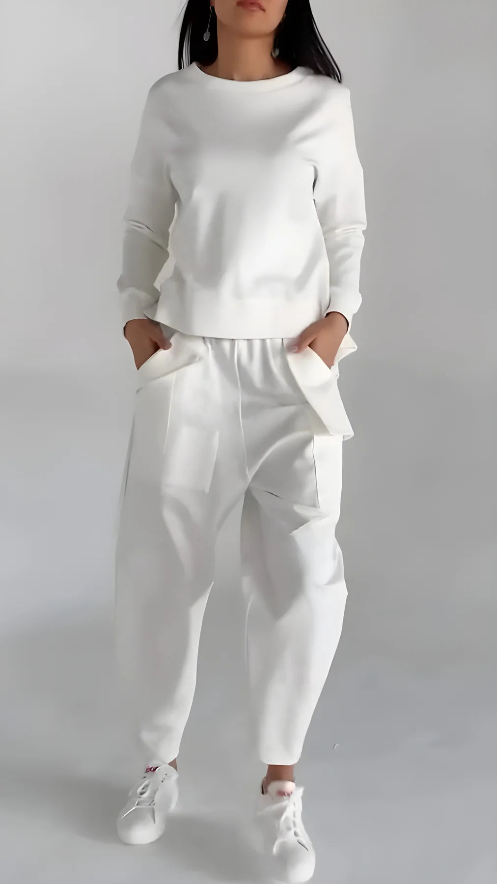 Women's Casual Long-Sleeved Pullover and Wide-Leg Pants Set