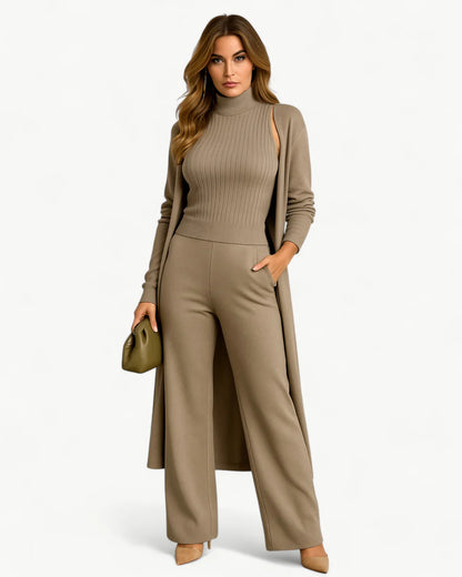Turtle Neck Knit Tank 3-Piece Cardigan Set