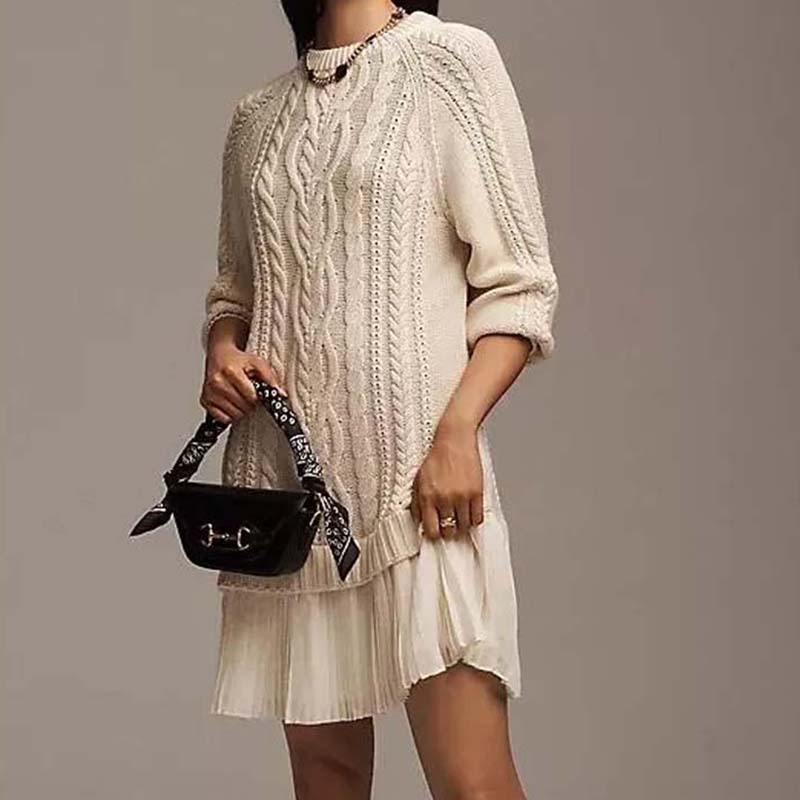 Women's cable-knit mini sweater dress - MYSTERYBOXS