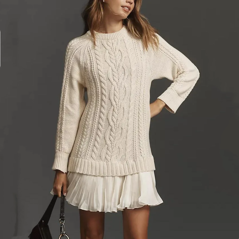 Women's cable-knit mini sweater dress - MYSTERYBOXS