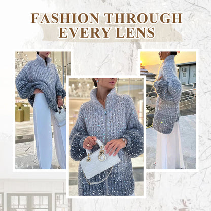 Fashion Sequin Full-Zipper Knit Sweater for Women - MYSTERYBOXS