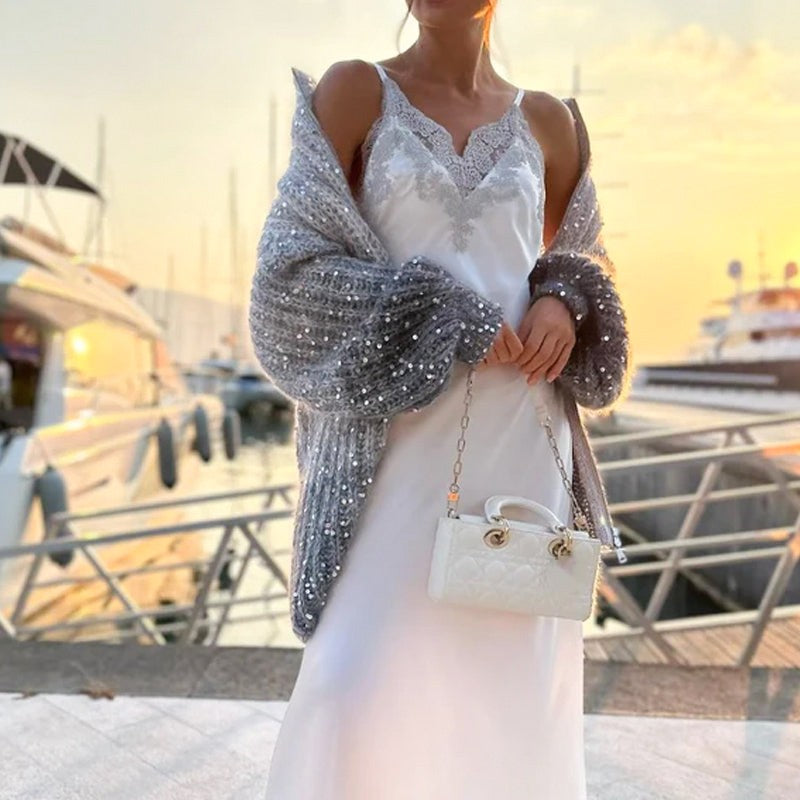 Fashion Sequin Full-Zipper Knit Sweater for Women - MYSTERYBOXS