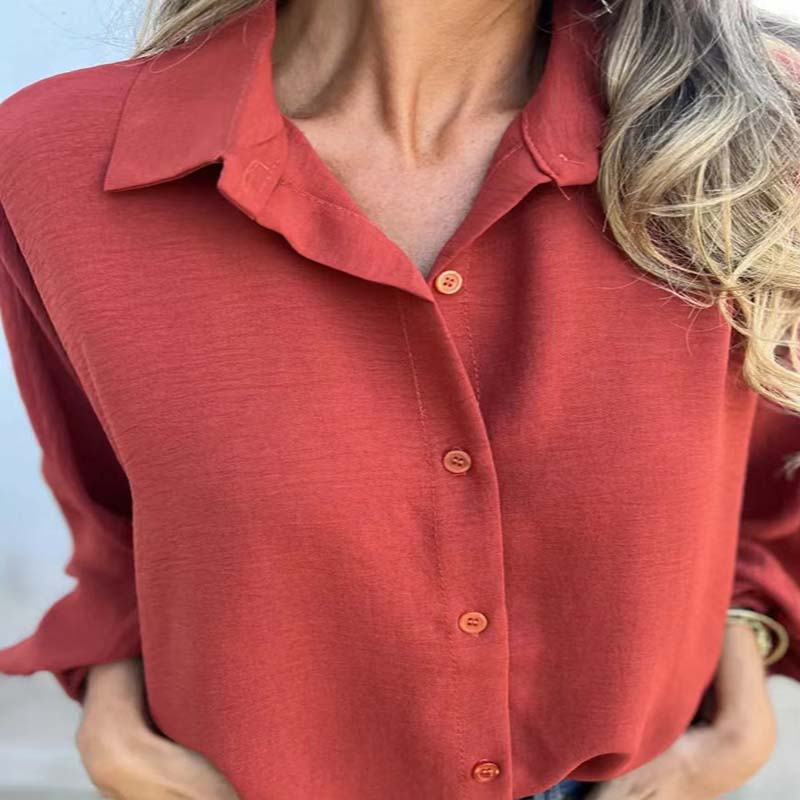 Women's Elegant Solid Color Button-Up Shirt - MYSTERYBOXS
