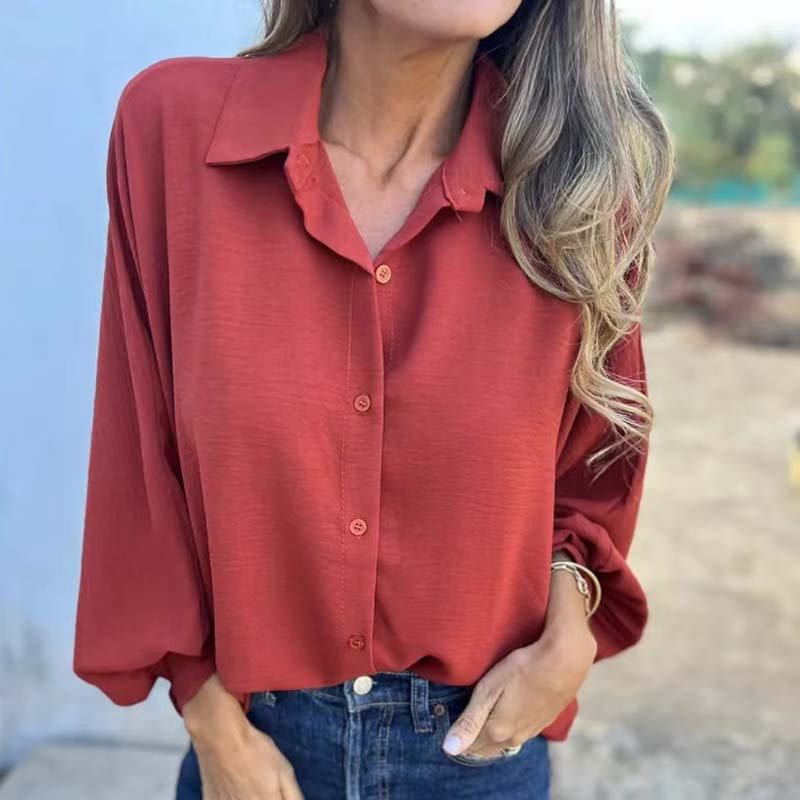 Women's Elegant Solid Color Button-Up Shirt - MYSTERYBOXS
