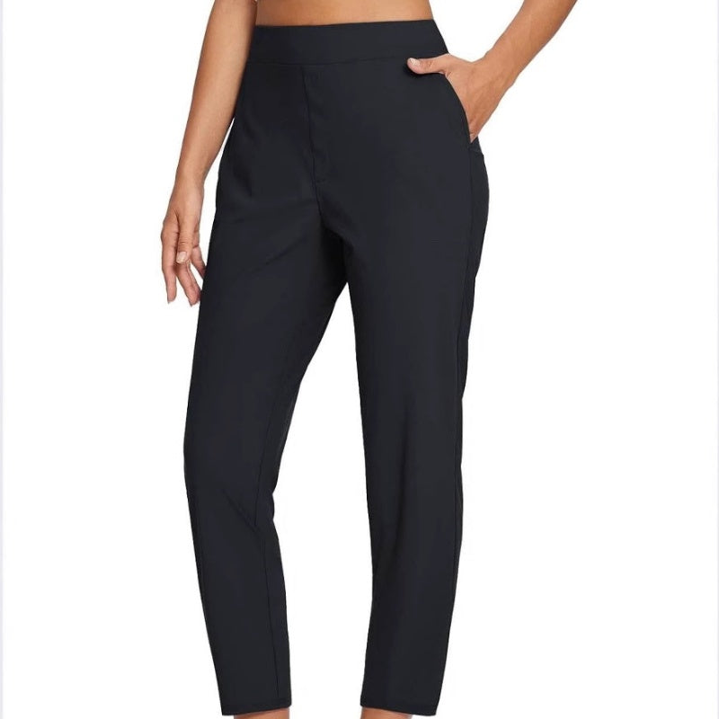 Women's High-Waisted Elastic Pants with Zipper Pockets - MYSTERYBOXS