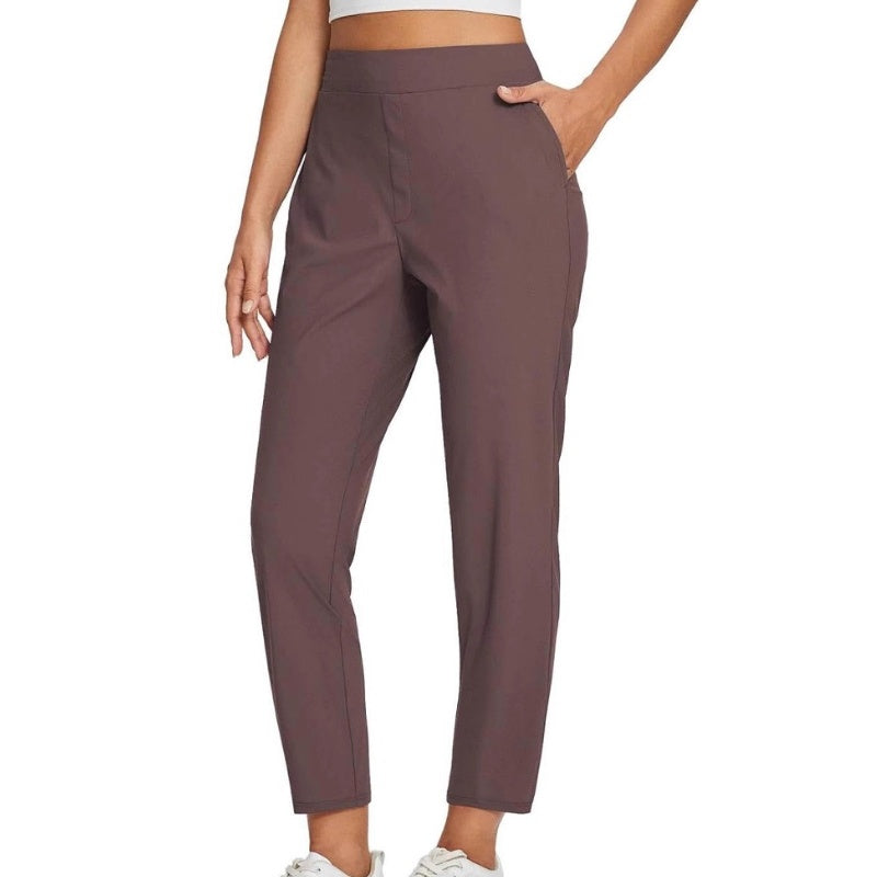 Women's High-Waisted Elastic Pants with Zipper Pockets - MYSTERYBOXS