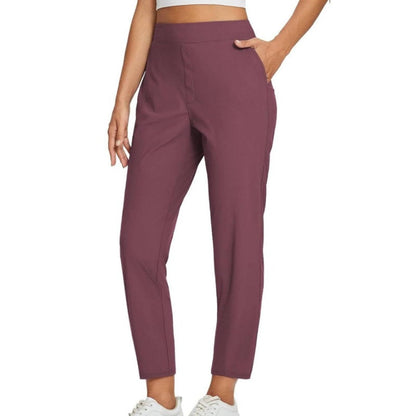 Women's High-Waisted Elastic Pants with Zipper Pockets - MYSTERYBOXS