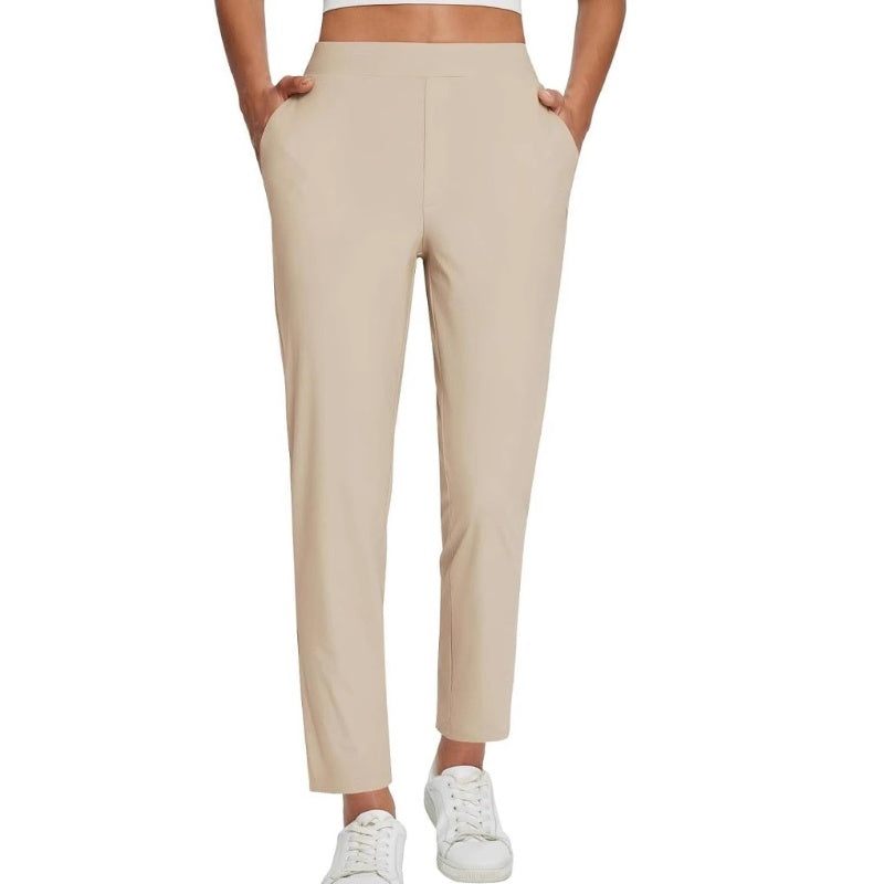 Women's High-Waisted Elastic Pants with Zipper Pockets - MYSTERYBOXS