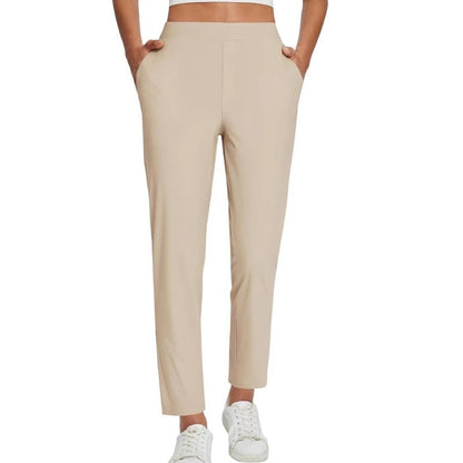 Women's High-Waisted Elastic Pants with Zipper Pockets - MYSTERYBOXS