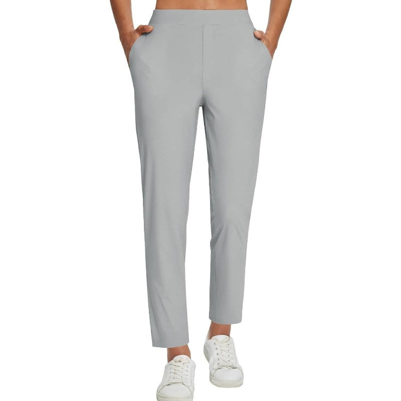 Women's High-Waisted Elastic Pants with Zipper Pockets - MYSTERYBOXS