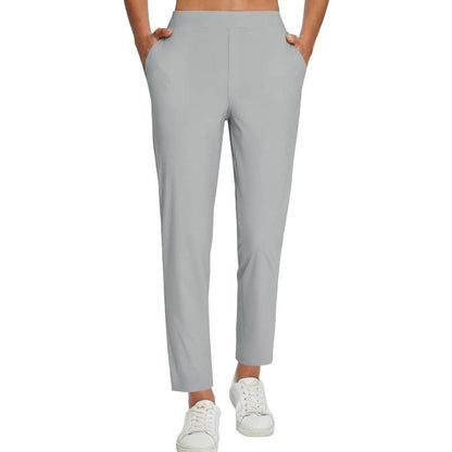 Women's High-Waisted Elastic Pants with Zipper Pockets - MYSTERYBOXS