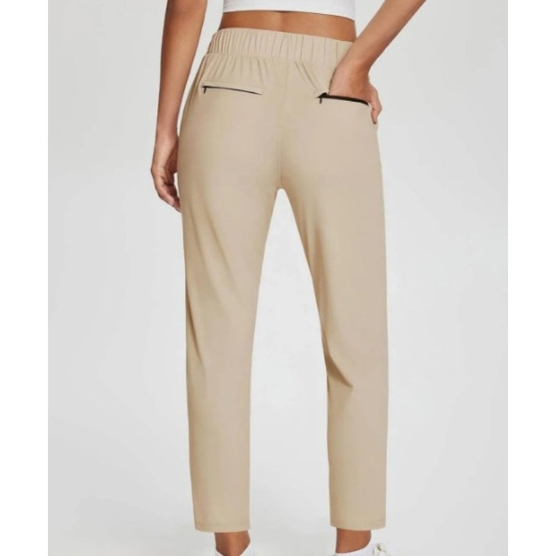Women's High-Waisted Elastic Pants with Zipper Pockets - MYSTERYBOXS