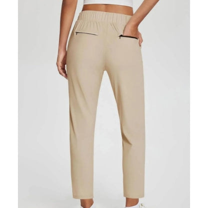 Women's High-Waisted Elastic Pants with Zipper Pockets - MYSTERYBOXS
