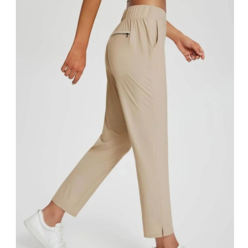Women's High-Waisted Elastic Pants with Zipper Pockets - MYSTERYBOXS