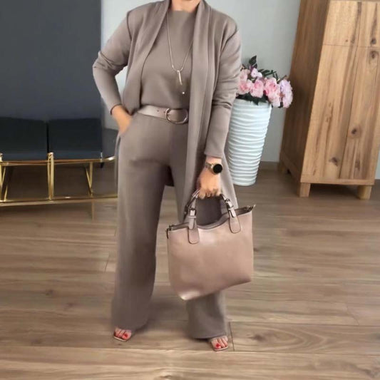 Elegant 3-piece set: long cardigan, top and trousers - MYSTERYBOXS