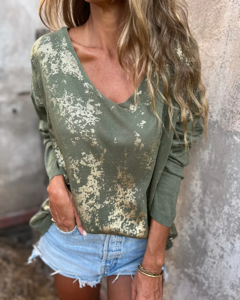 BANGLI - Casual Washed-Pattern Knit Top - MYSTERYBOXS