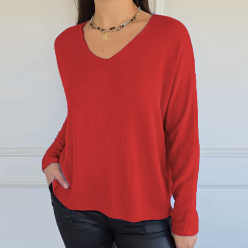 Autumn Sale - Women's Loose-Fitting V-Neck Knit Top - MYSTERYBOXS