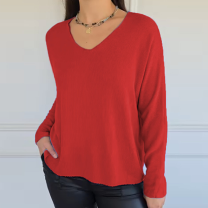 Autumn Sale - Women's Loose-Fitting V-Neck Knit Top - MYSTERYBOXS