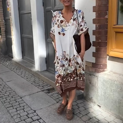 Women’s Floral Print Casual Loose Midi Dress - MYSTERYBOXS