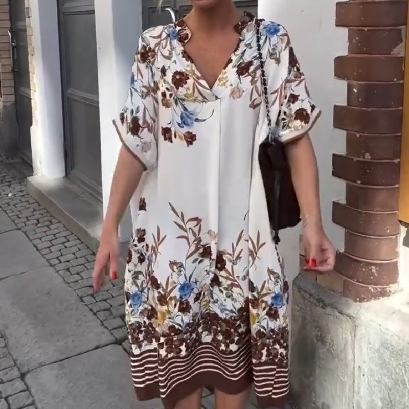 Women’s Floral Print Casual Loose Midi Dress - MYSTERYBOXS