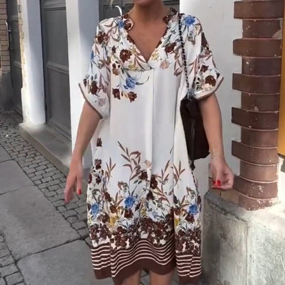 Women’s Floral Print Casual Loose Midi Dress - MYSTERYBOXS