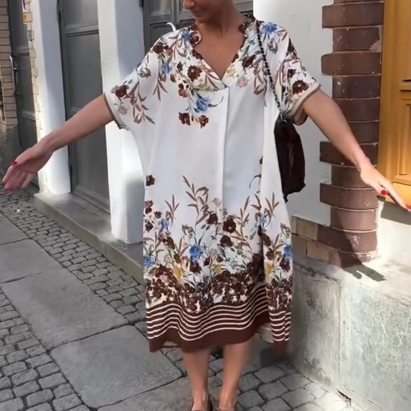 Women’s Floral Print Casual Loose Midi Dress - MYSTERYBOXS