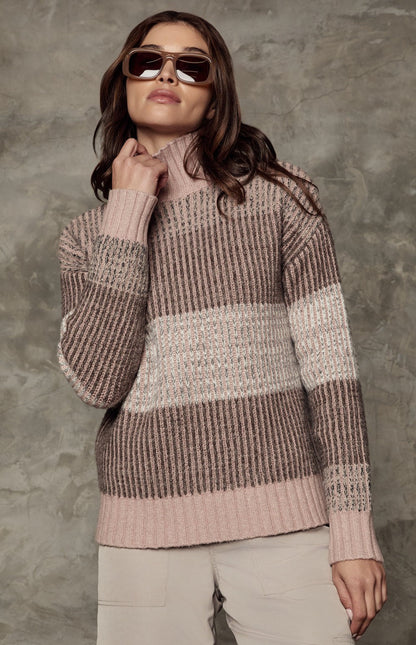 Women's stand-up collar striped sweater - MYSTERYBOXS