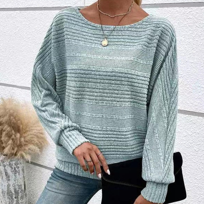 【Autumn and winter hot styles】Solid Round-Neck Striped Top with Long Sleeves - MYSTERYBOXS