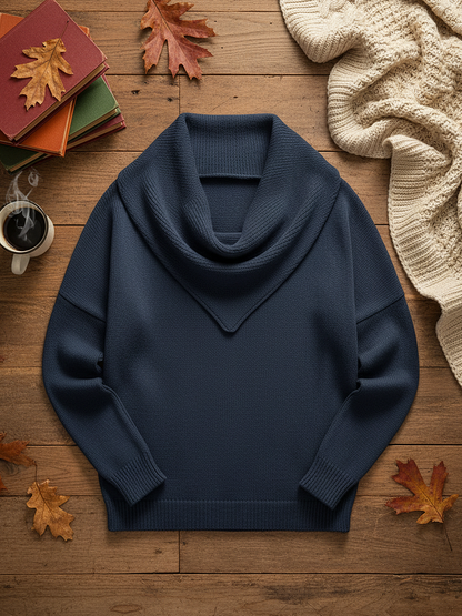 2025 Elegant Retro Soft Triangle Neck Solid Color Sweater Top - MYSTERYBOXS