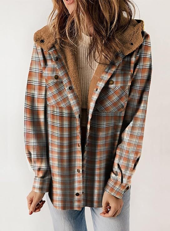 Women's Autumn/Winter Plaid Jacket Long Sleeve Buckle Hooded Jacket Warm Coat - MYSTERYBOXS