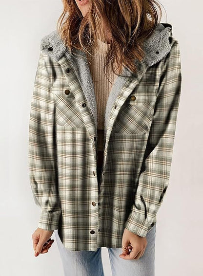Women's Autumn/Winter Plaid Jacket Long Sleeve Buckle Hooded Jacket Warm Coat - MYSTERYBOXS