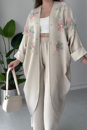 New summer three-dimensional butterfly decoration long-sleeved two-piece suit - MYSTERYBOXS