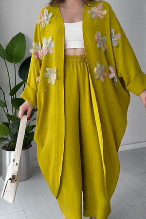 New summer three-dimensional butterfly decoration long-sleeved two-piece suit - MYSTERYBOXS