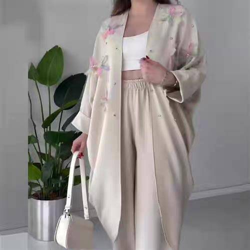 New summer three-dimensional butterfly decoration long-sleeved two-piece suit - MYSTERYBOXS