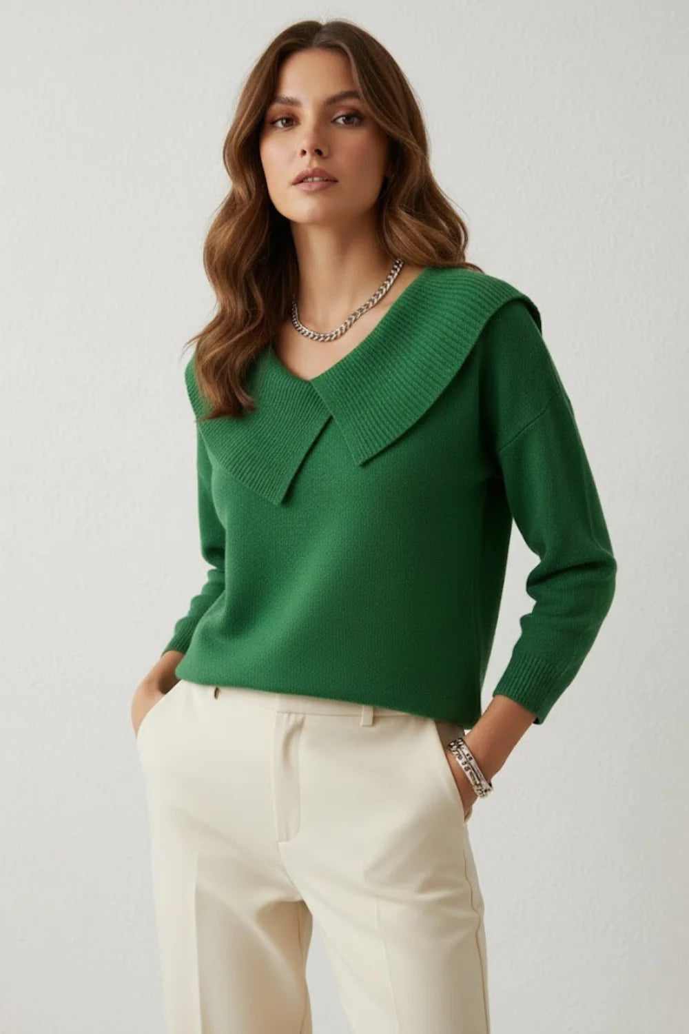 Women's Retro Soft Round Neck Solid Color Sweater - MYSTERYBOXS