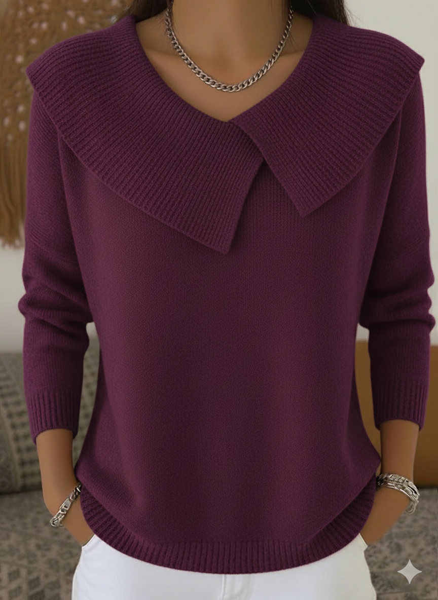 Women's Retro Soft Round Neck Solid Color Sweater - MYSTERYBOXS