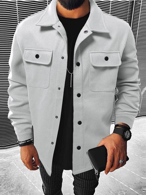 Men's Button Front Pocket Jacket Coats, Casual Collared Long Sleeve Outerwear for Fall & Winter - MYSTERYBOXS